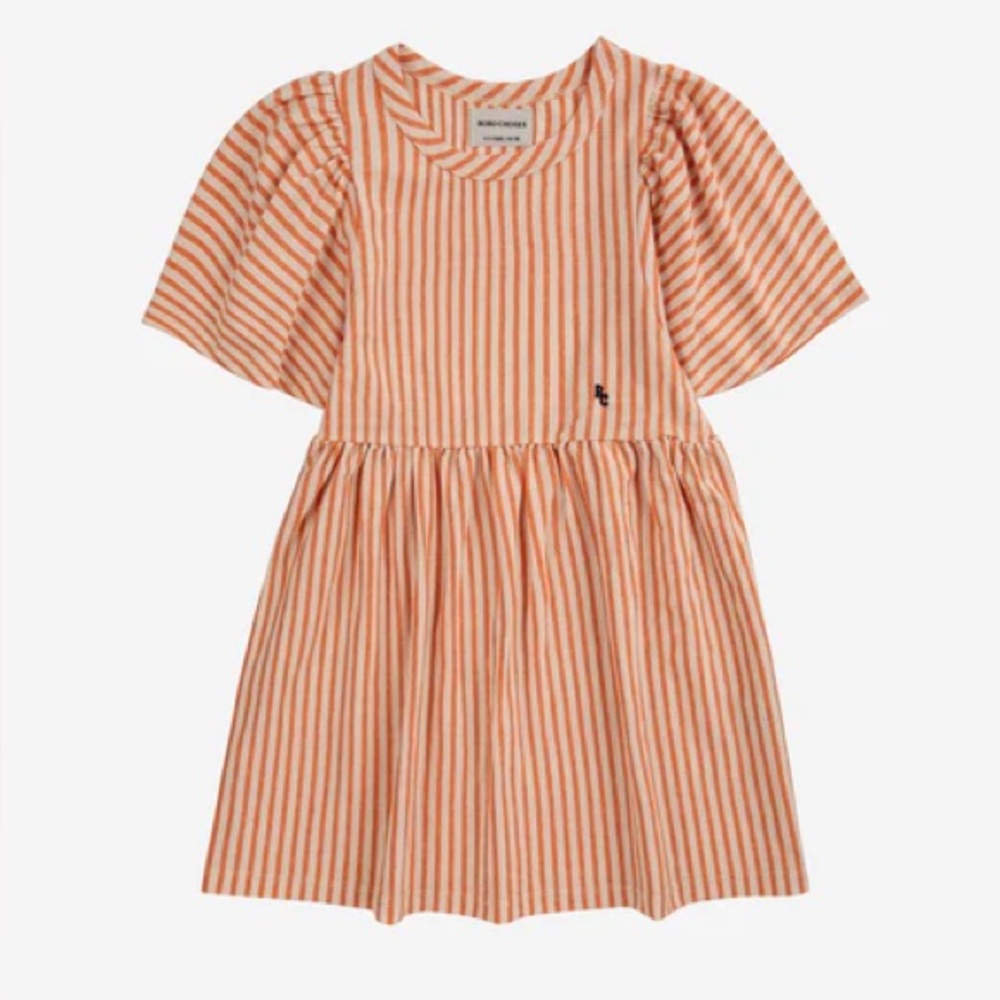 Bobo Choses Peach Orange and White Striped Dress size 8-9